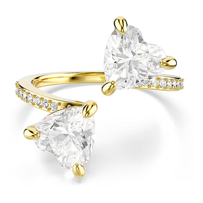 Anillo abierto Mesmera Attract, Talla de corazón, Pavé, Corazón, Blanco, Baño tono oro