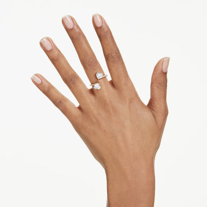 Anillo abierto Mesmera Attract, Talla de corazón, Pavé, Corazón, Blanco, Baño tono oro