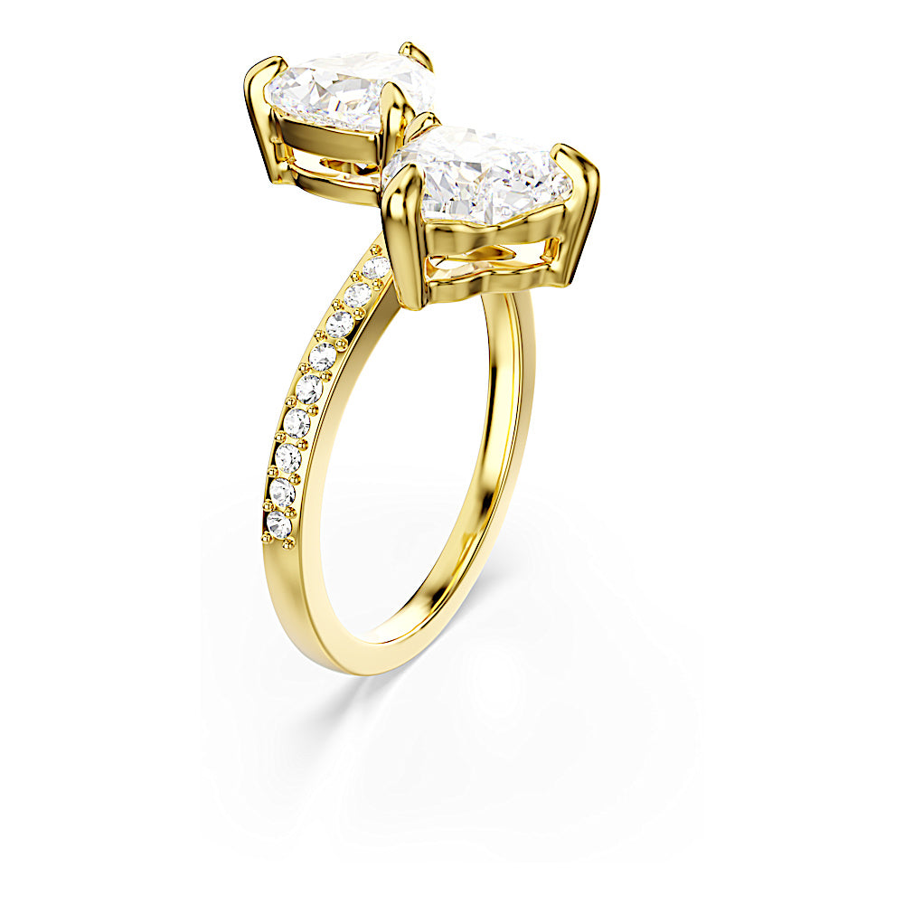 Anillo abierto Mesmera Attract, Talla de corazón, Pavé, Corazón, Blanco, Baño tono oro