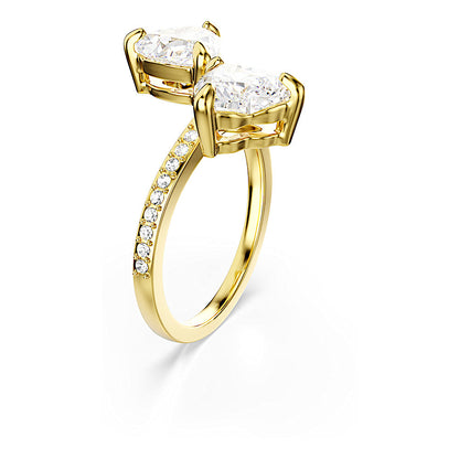 Anillo abierto Mesmera Attract, Talla de corazón, Pavé, Corazón, Blanco, Baño tono oro