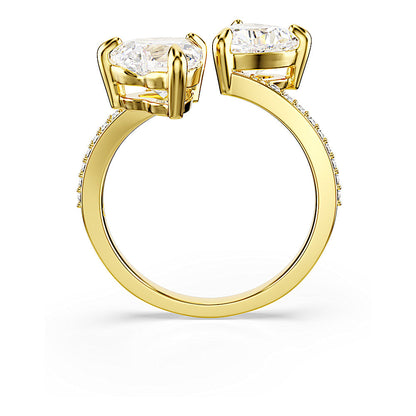 Anillo abierto Mesmera Attract, Talla de corazón, Pavé, Corazón, Blanco, Baño tono oro