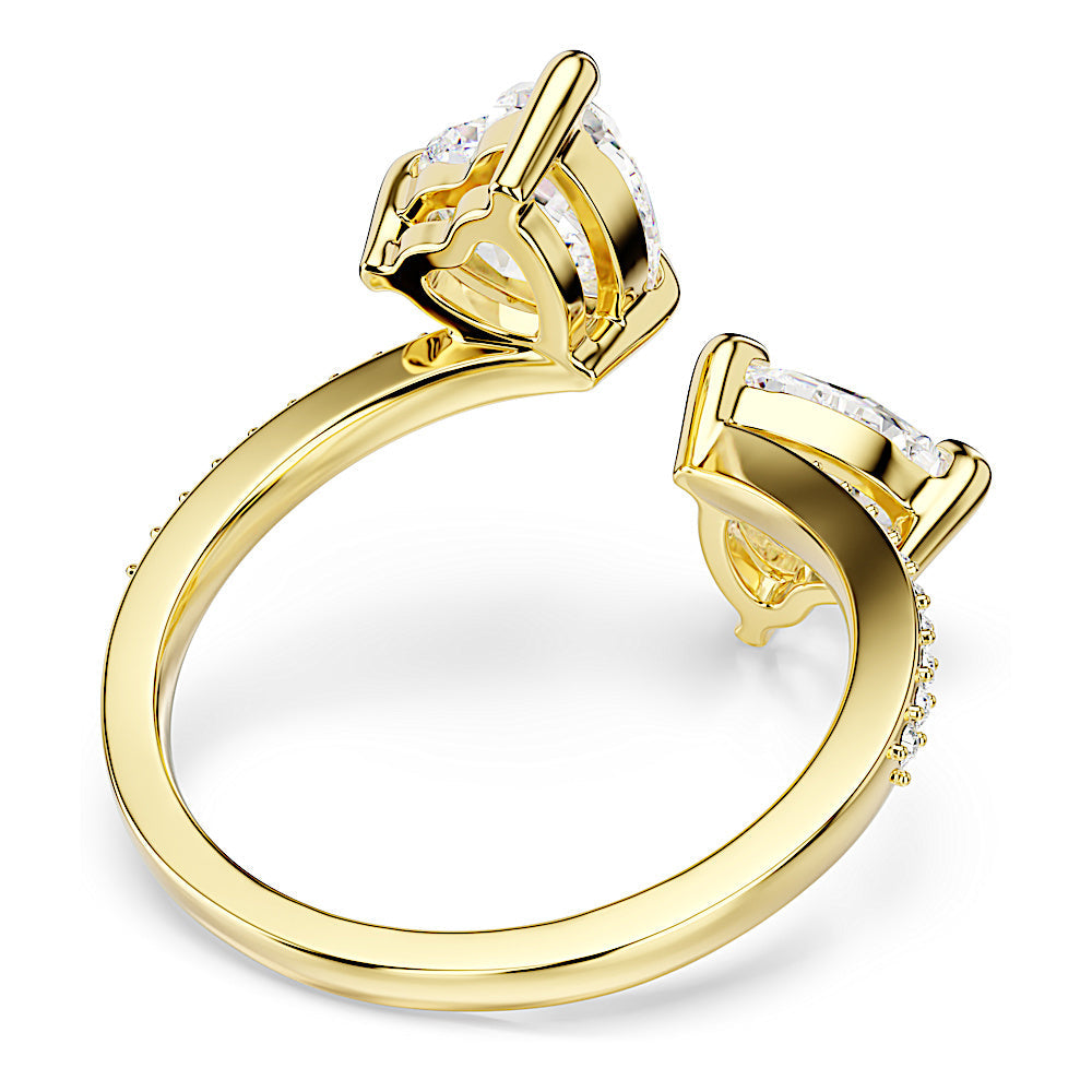 Anillo abierto Mesmera Attract, Talla de corazón, Pavé, Corazón, Blanco, Baño tono oro