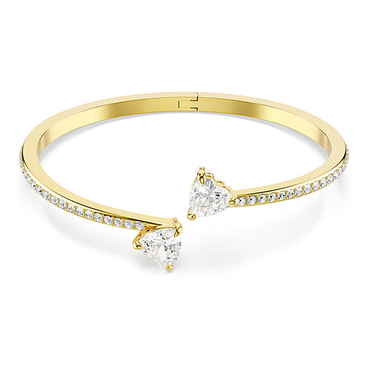 Brazalete Mesmera Attract, Corazón, Blanco, Baño tono oro