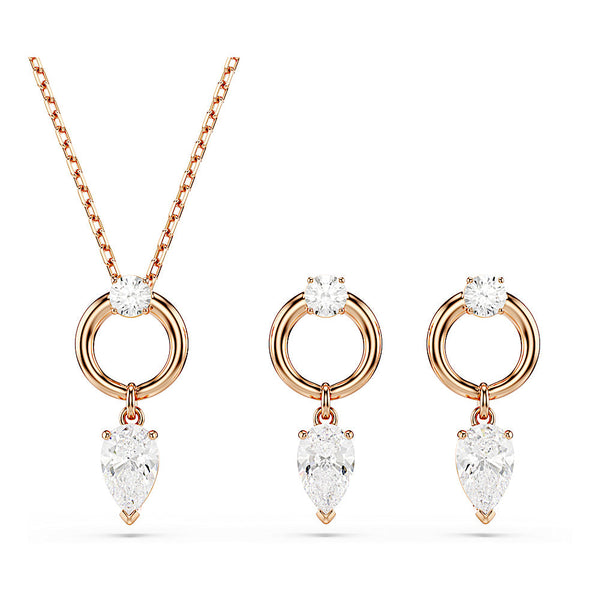 Conjunto Mesmera, Talla pera, Talla redonda, Blanco, Baño tono oro rosa