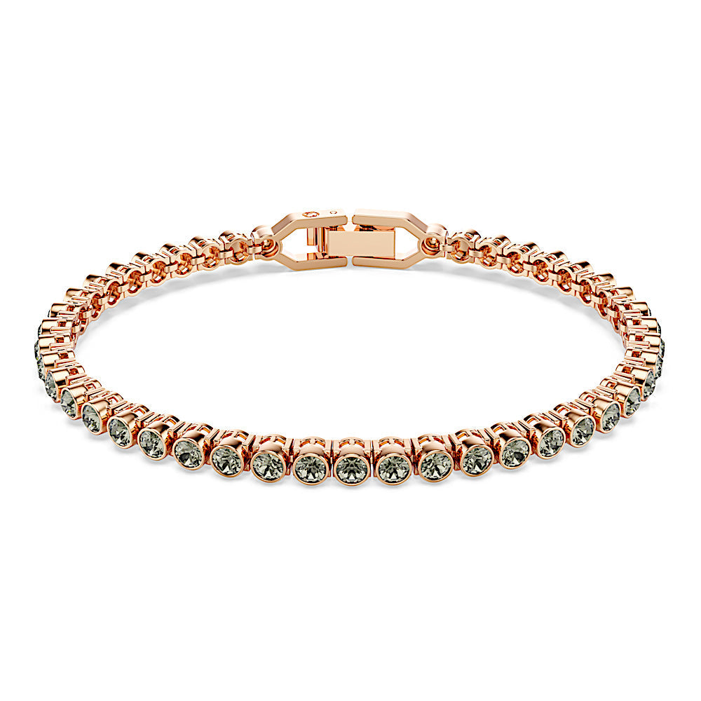 Pulsera Tennis Imber Emily, Talla redonda, Negra, Baño tono oro rosa