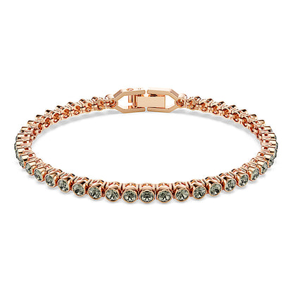 Pulsera Tennis Imber Emily, Talla redonda, Negra, Baño tono oro rosa