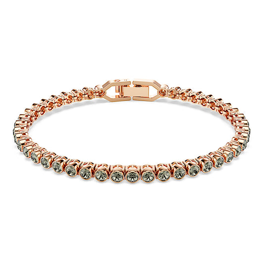 Pulsera Tennis Imber Emily, Talla redonda, Negra, Baño tono oro rosa