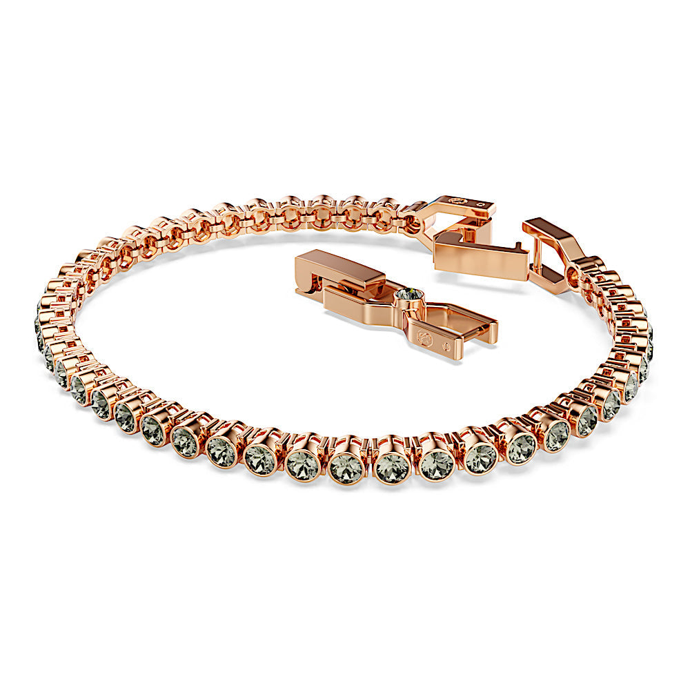Pulsera Tennis Imber Emily, Talla redonda, Negra, Baño tono oro rosa