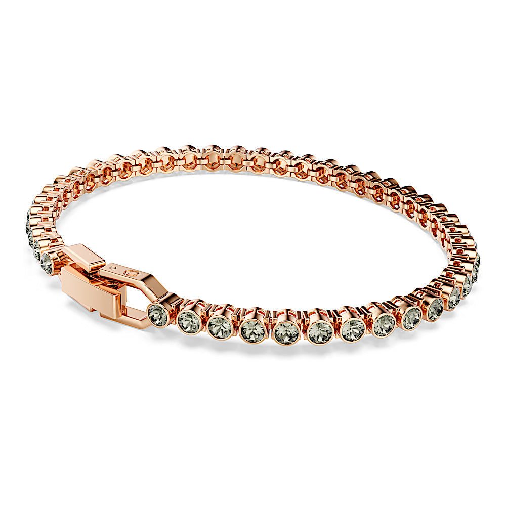 Pulsera Tennis Imber Emily, Talla redonda, Negra, Baño tono oro rosa