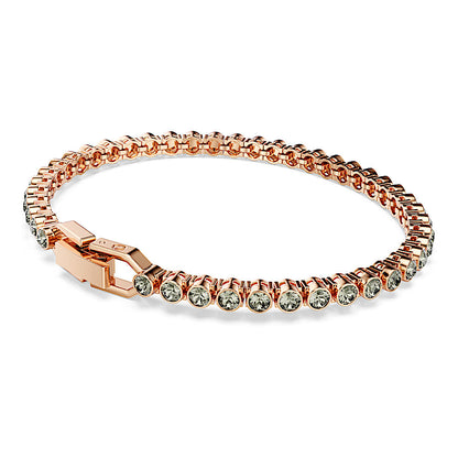 Pulsera Tennis Imber Emily, Talla redonda, Negra, Baño tono oro rosa