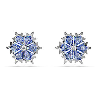 Pendientes de botón Magic, Copo de nieve, Azules, Baño de rodio