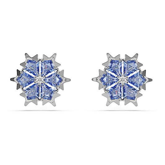 Pendientes de botón Magic, Copo de nieve, Azules, Baño de rodio