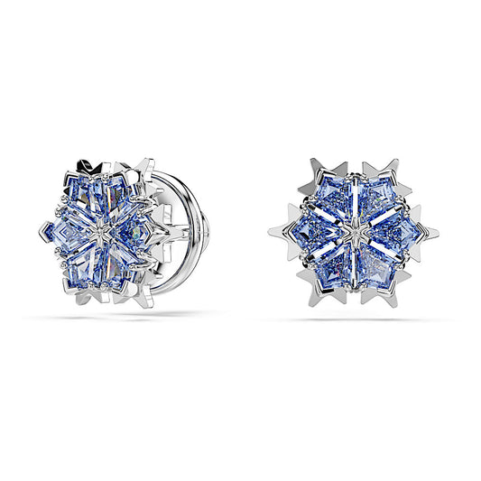 Pendientes de botón Magic, Copo de nieve, Azules, Baño de rodio