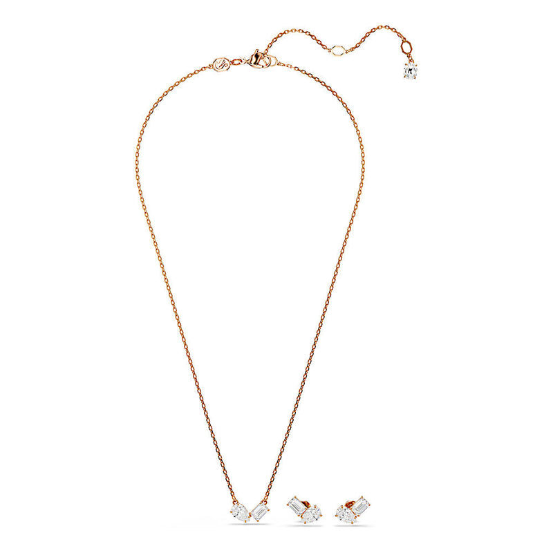 Conjunto Mesmera, Talla pera, Talla octogonal, Blanco, Baño tono oro rosa