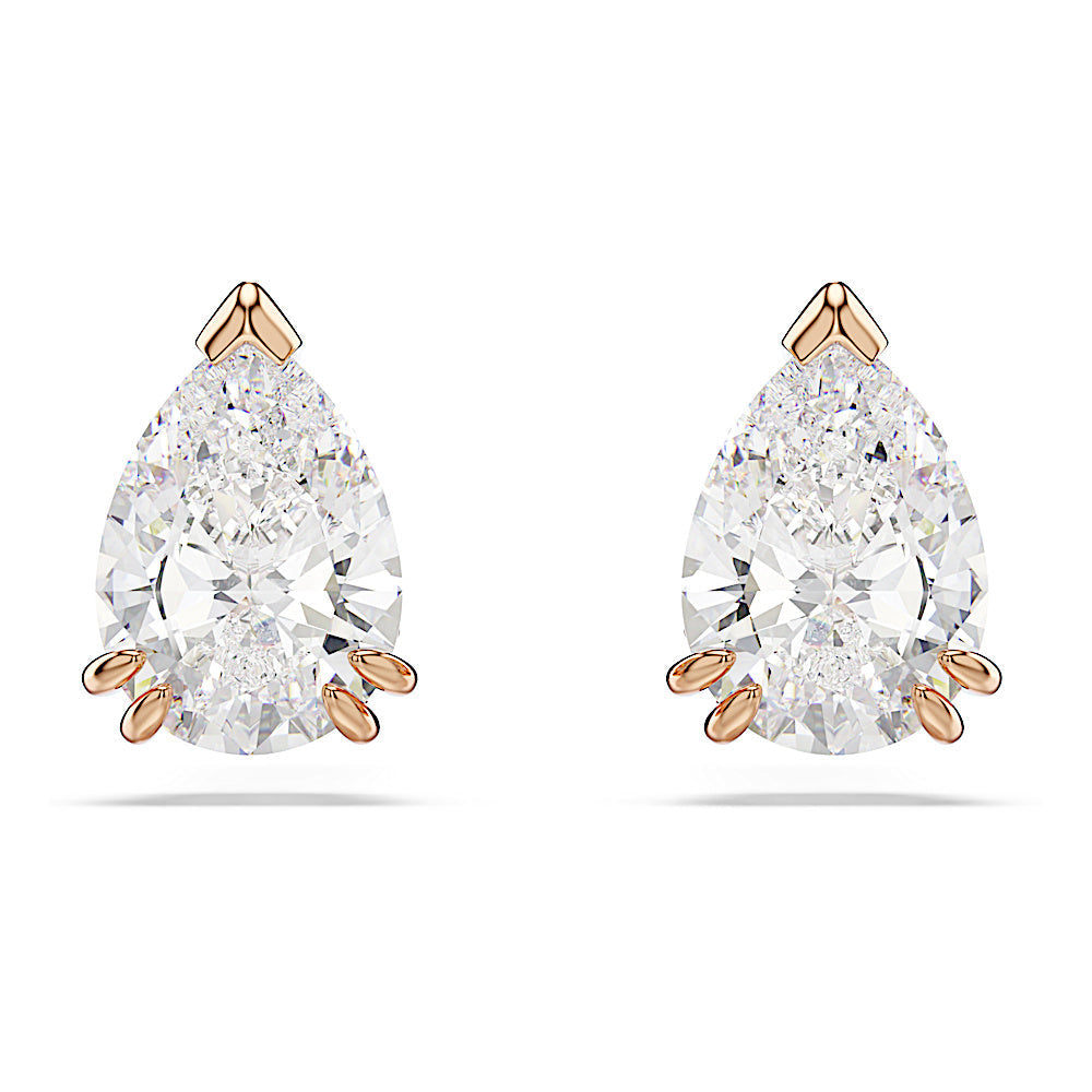 Pendientes de botón Stilla, Talla pera, Blancos, Baño tono oro rosa