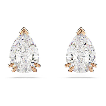 Pendientes de botón Stilla, Talla pera, Blancos, Baño tono oro rosa