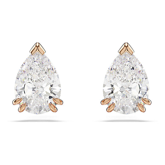 Pendientes de botón Stilla, Talla pera, Blancos, Baño tono oro rosa