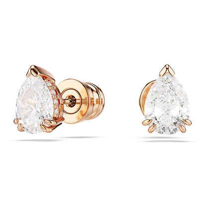 Pendientes de botón Stilla, Talla pera, Blancos, Baño tono oro rosa