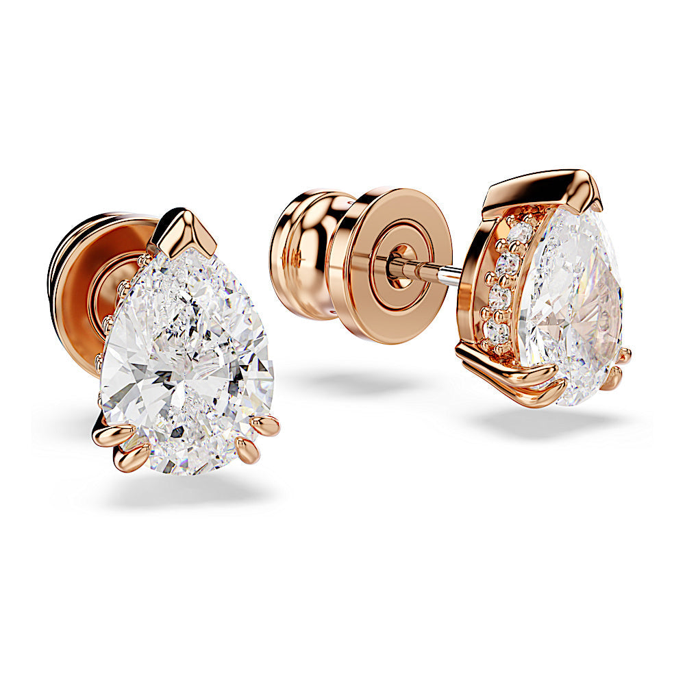 Pendientes de botón Stilla, Talla pera, Blancos, Baño tono oro rosa