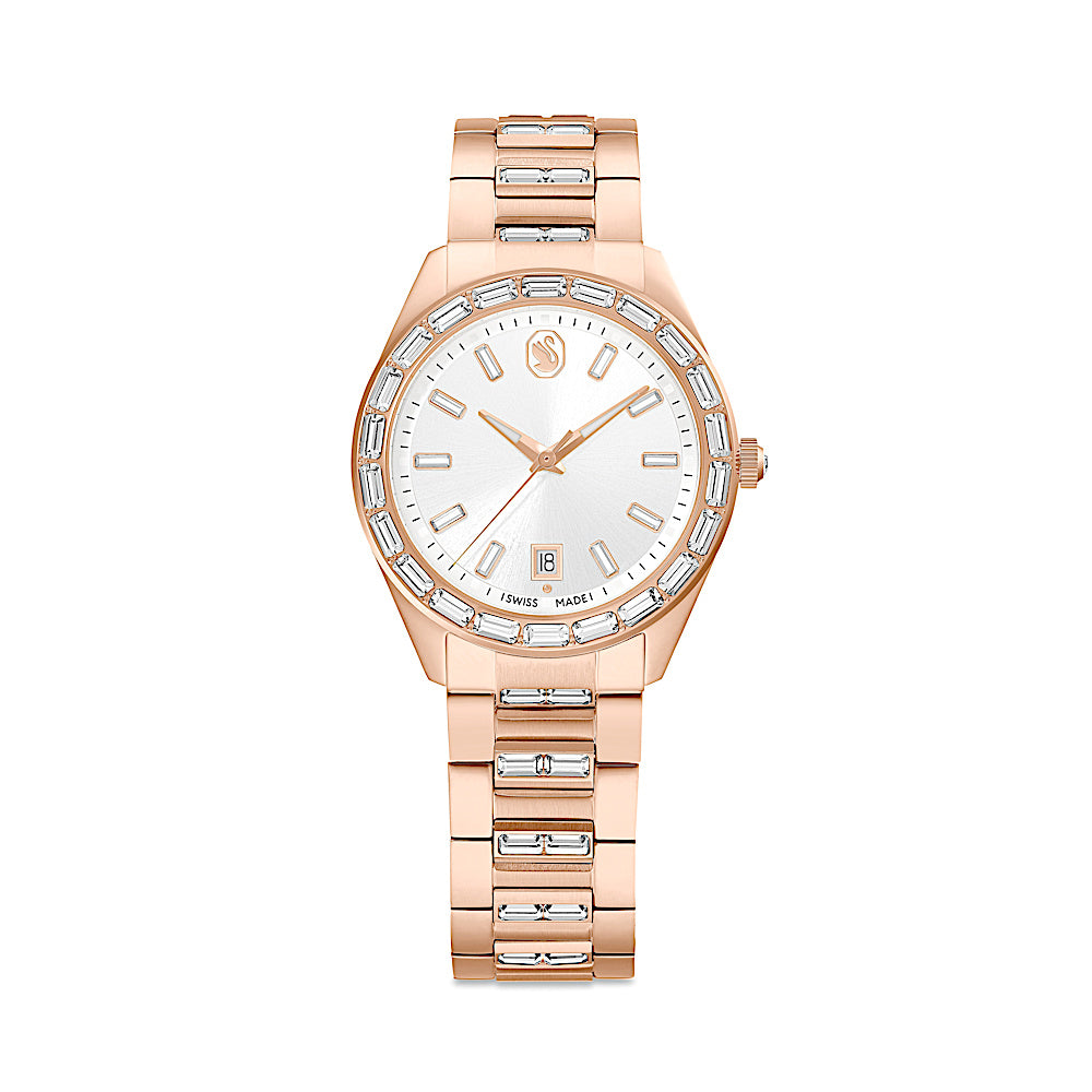 Reloj Matrix date, Fabricado en Suiza, Brazalete de metal, Tono oro rosa, Acabado tono oro rosa