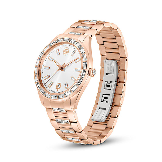 Reloj Matrix date, Fabricado en Suiza, Brazalete de metal, Tono oro rosa, Acabado tono oro rosa