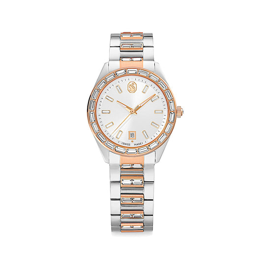 Reloj Matrix date, Fabricado en Suiza, Brazalete de metal, Tono oro rosa, Combinación de acabados metálicos
