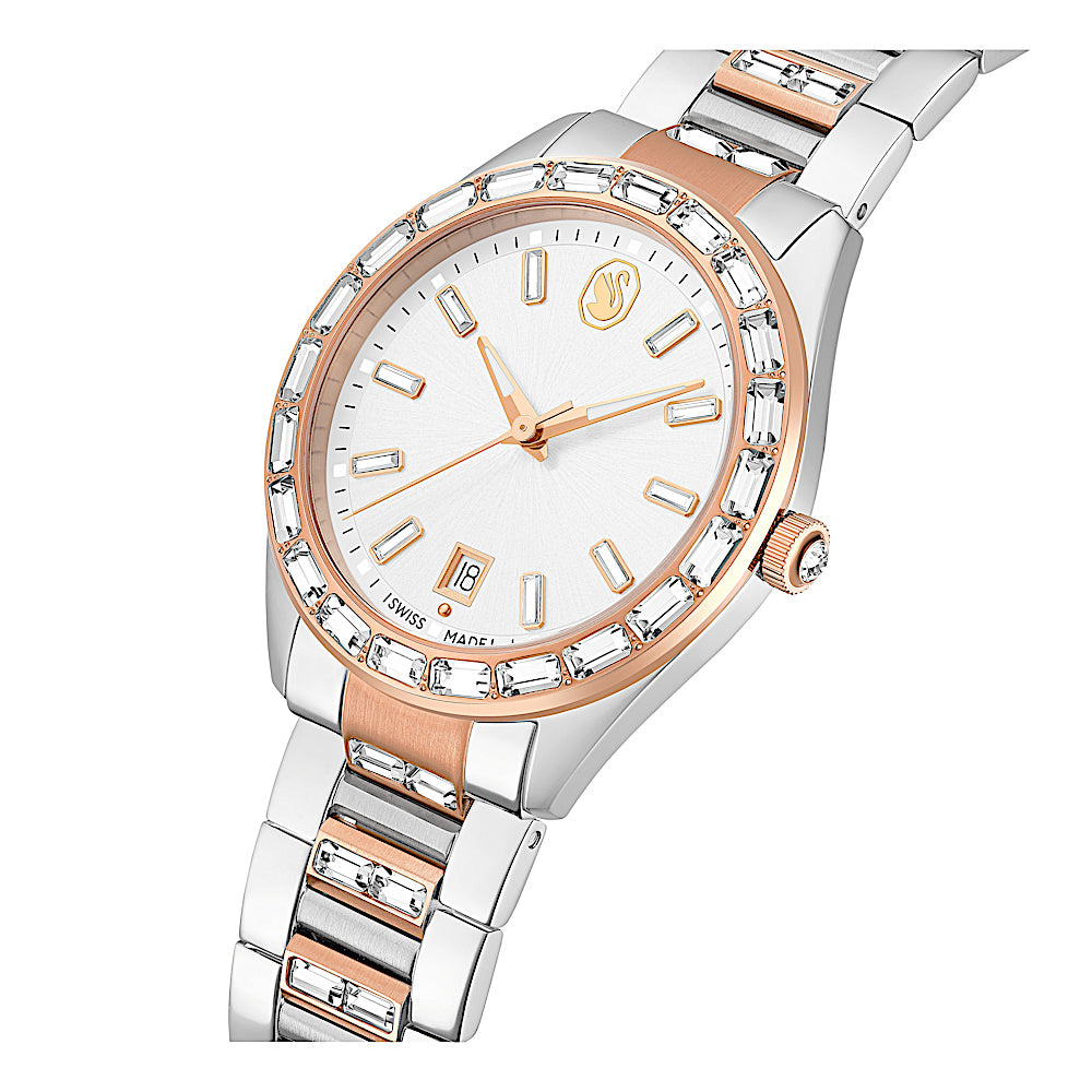 Reloj Matrix date, Fabricado en Suiza, Brazalete de metal, Tono oro rosa, Combinación de acabados metálicos