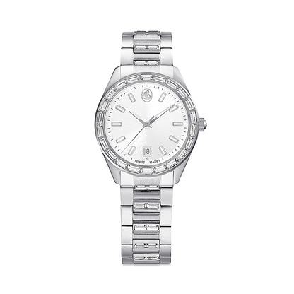 Reloj Matrix date, Fabricado en Suiza, Brazalete de metal, Tono plateado, Acero inoxidable