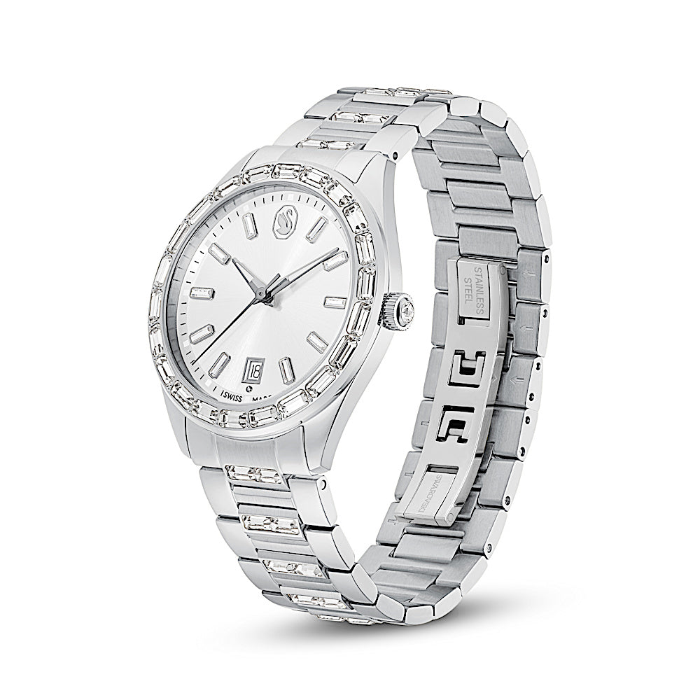 Reloj Matrix date, Fabricado en Suiza, Brazalete de metal, Tono plateado, Acero inoxidable