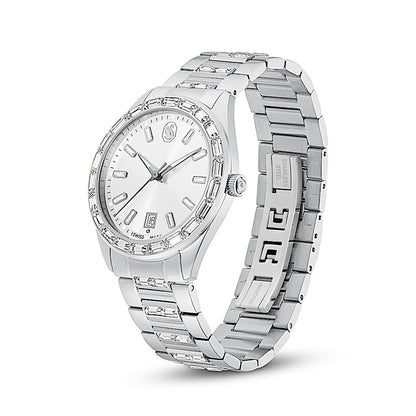 Reloj Matrix date, Fabricado en Suiza, Brazalete de metal, Tono plateado, Acero inoxidable
