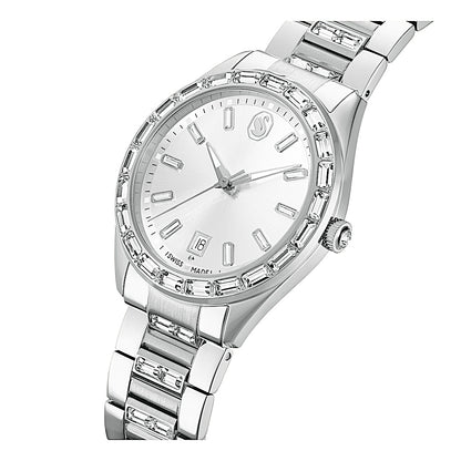 Reloj Matrix date, Fabricado en Suiza, Brazalete de metal, Tono plateado, Acero inoxidable