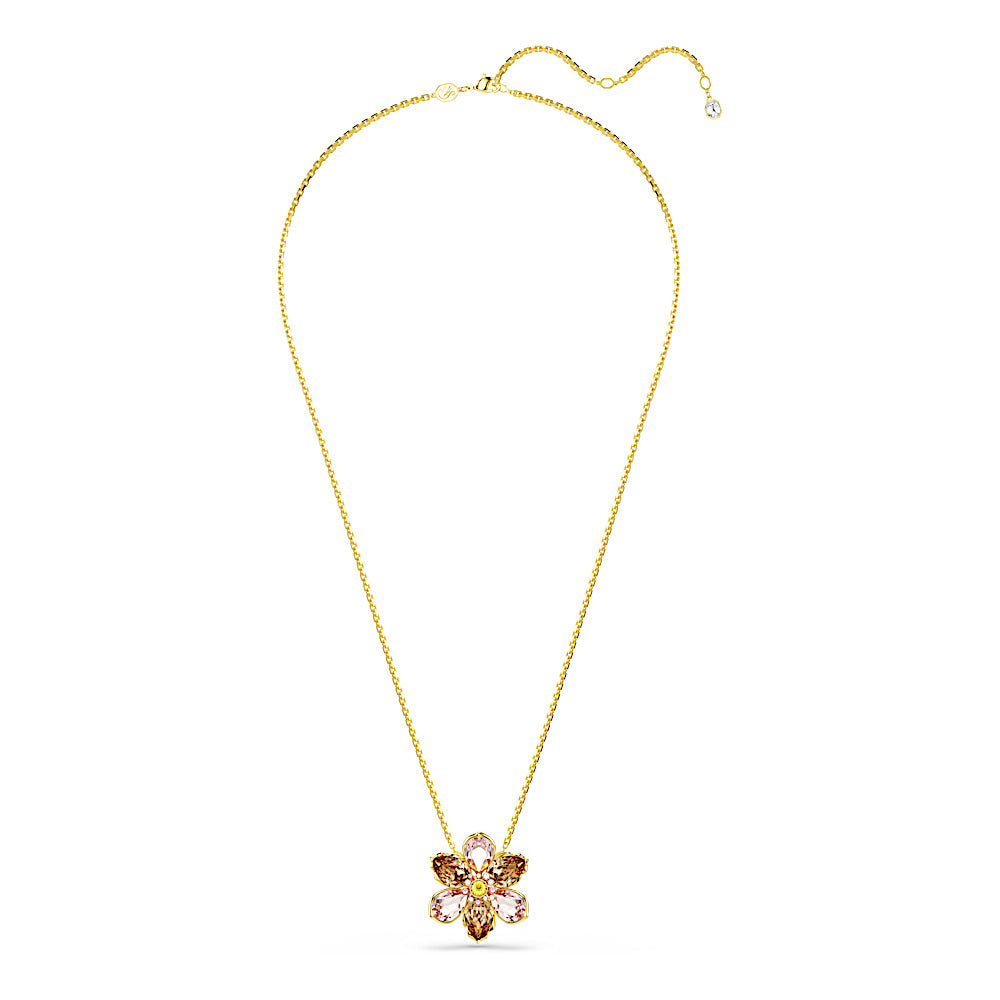 Colgante y broche Idyllia, Tallas mixtas, Flor, Multicolor, Baño tono oro