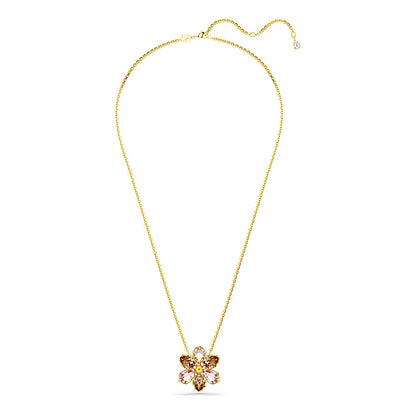 Colgante y broche Idyllia, Tallas mixtas, Flor, Multicolor, Baño tono oro