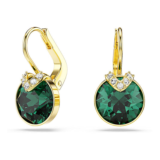 Pendientes Bella V, Talla redonda, Verdes, Baño tono oro