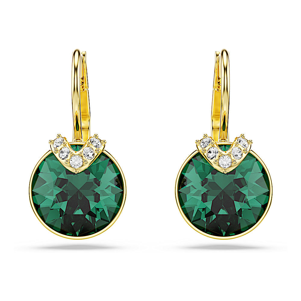Pendientes Bella V, Talla redonda, Verdes, Baño tono oro