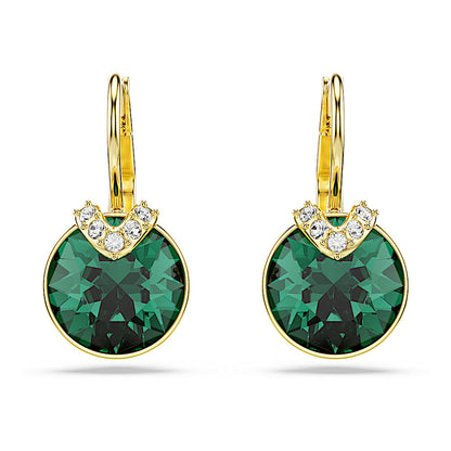 Pendientes Bella V, Talla redonda, Verdes, Baño tono oro