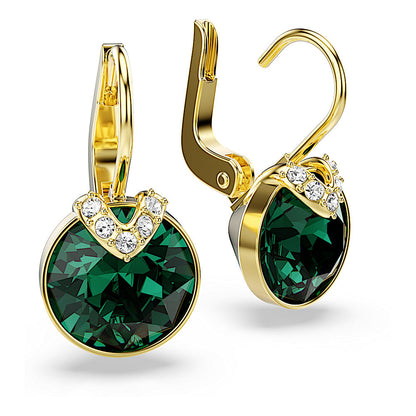Pendientes Bella V, Talla redonda, Verdes, Baño tono oro