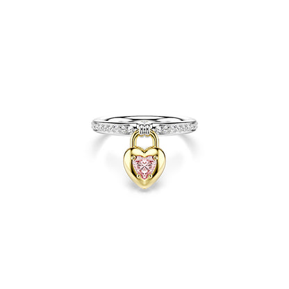 Anillo con motivo Idyllia, Tallas mixtas, Corazón, Rosa, Combinación de acabados metálicos