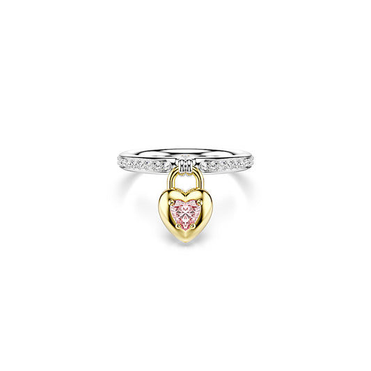 Anillo con motivo Idyllia, Tallas mixtas, Corazón, Rosa, Combinación de acabados metálicos