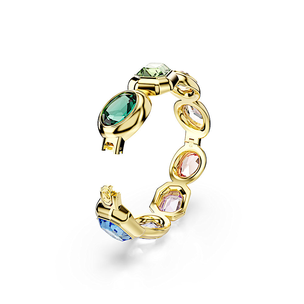 Brazalete Gema, Cristales de gran tamaño, Tallas mixtas, Multicolor, Baño tono oro