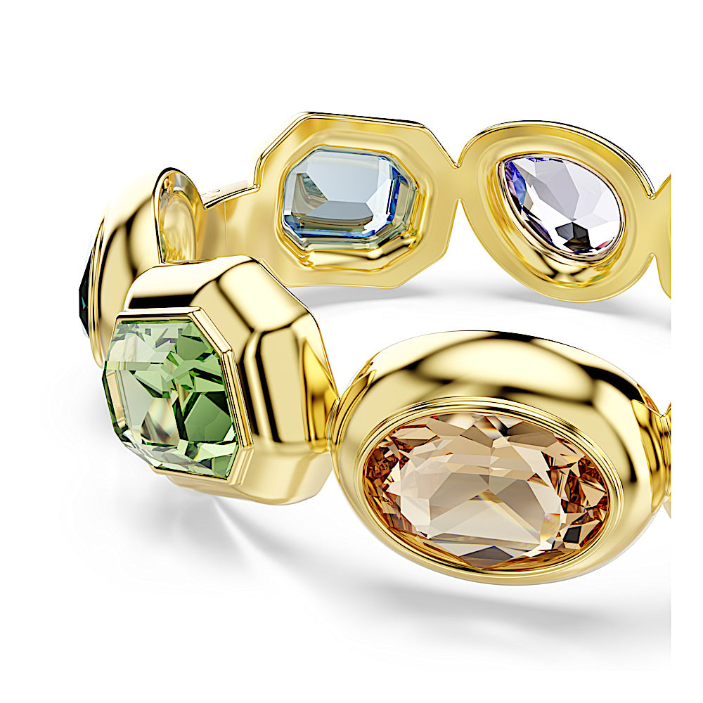 Brazalete Gema, Cristales de gran tamaño, Tallas mixtas, Multicolor, Baño tono oro
