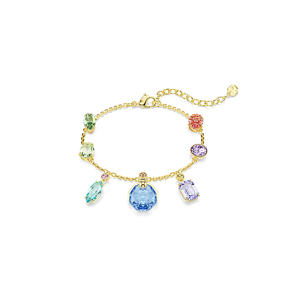 Pulsera Gema, Tallas mixtas, Cristales colgantes, Multicolor, Baño tono oro
