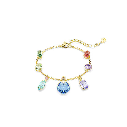 Pulsera Gema, Tallas mixtas, Cristales colgantes, Multicolor, Baño tono oro