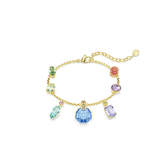 Pulsera Gema, Tallas mixtas, Cristales colgantes, Multicolor, Baño tono oro