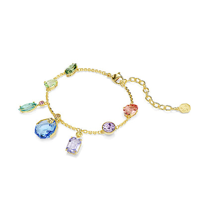 Pulsera Gema, Tallas mixtas, Cristales colgantes, Multicolor, Baño tono oro
