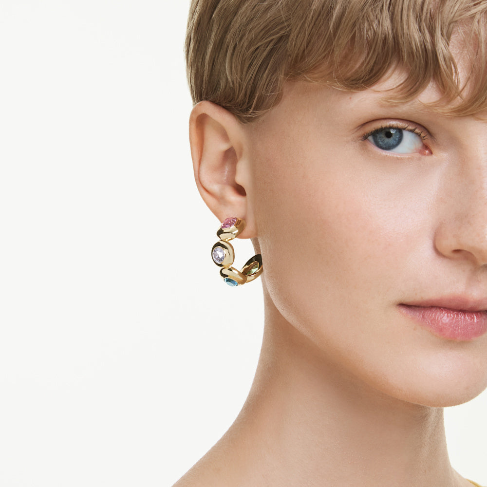 Pendientes de aro Gema, Tallas mixtas, Multicolores, Baño tono oro