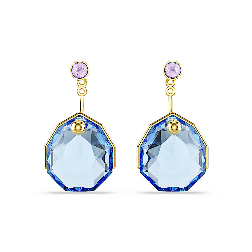 Pendientes ear jacket Gema, Azules, Baño tono oro