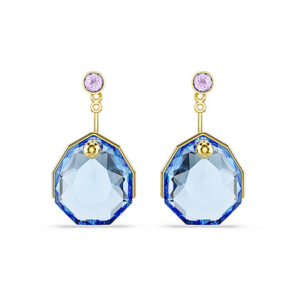 Pendientes ear jacket Gema, Azules, Baño tono oro