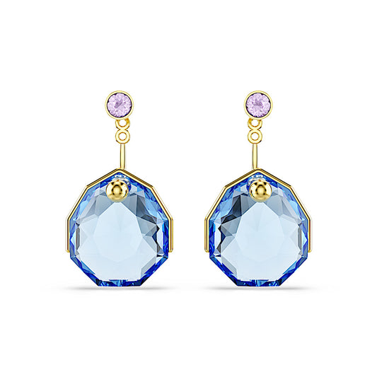 Pendientes ear jacket Gema, Azules, Baño tono oro