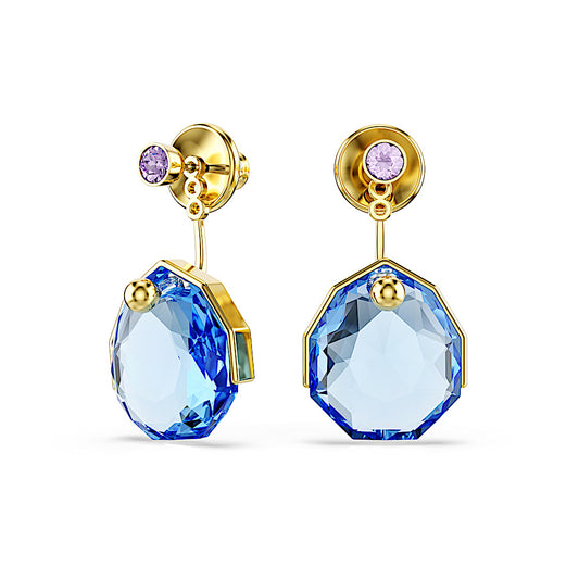 Pendientes ear jacket Gema, Azules, Baño tono oro